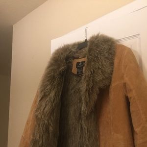 DB studio GENUINE LEATHER fur coat beige tan sued